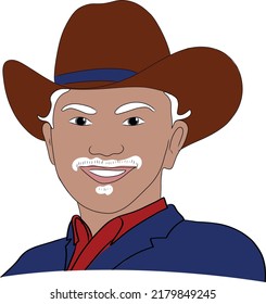 Elderly Cowboy Man Social Media Style Cartoon Vector Headshot