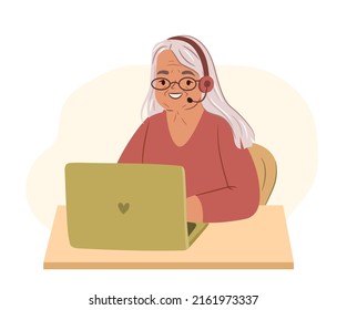 Elderly customer support agent concept.