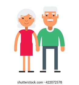 Elderly cute couple with gray hair. Coloured flat vector illustration isolated on white background.