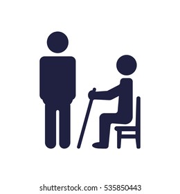 An elderly, disabled, pensioners, grandfather, grandmother, tired man, recreation,  Icon Vector flat design style