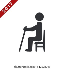 An elderly, disabled, pensioners,  grandfather, grandmother, tired man, recreation,  Icon Vector flat design style