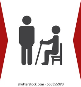 An elderly, disabled, pensioners,  grandfather, grandmother, tired man, recreation,  Icon Vector flat design style