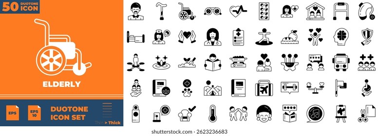Elderly Duotone Editable Icons set. Vector illustration in modern thin duotone style of elderly icons: elder, death, medical, etc