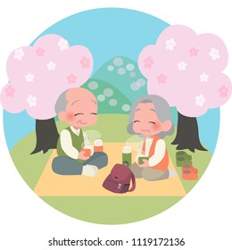 Elderly enjoy enjoying seeing cherry blossom