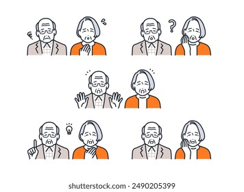 Elderly facial expression icon illustration set material