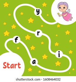 Elderly fairy. Logic puzzle game. Learning words for kids. Find the hidden name. Education developing worksheet. Activity page for study English. Isolated vector illustration. Cartoon style.