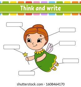 Elderly fairy. Think and write. Body part. Learning words. Education worksheet. Activity page for study English. Isolated vector illustration. Cartoon style.