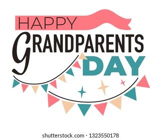 Elderly family members grandparents day isolated icon respect and appreciation vector grandmother and grandfather greeting grandma and grandpa holiday granny congratulation festive garland of flags