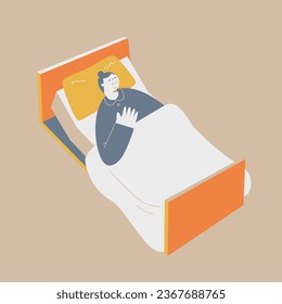  An elderly female sleeping on a nursing care bed.