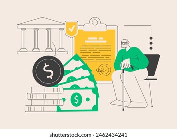 Elderly financial security abstract concept vector illustration. Elderly poverty problem, seniors budget planning, social insurance program, medical care, economic well-being abstract metaphor.