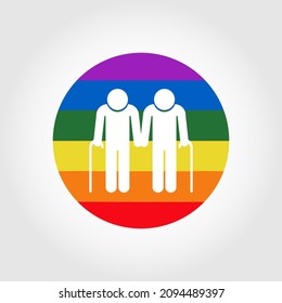 Elderly Gay Couple Icon With LGBT Flag Colors In The Background