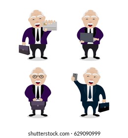 Elderly gentleman vector set. Business style.