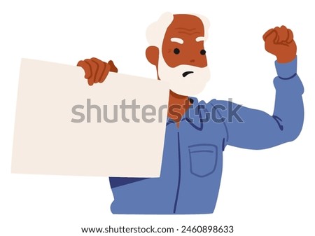 Elderly Gentleman With A White Beard Confidently Raises His Fist In The Air, Holding A Blank Protest Sign. Character Showcasing The Spirit Of Advocacy And Courage. Cartoon People Vector Illustration