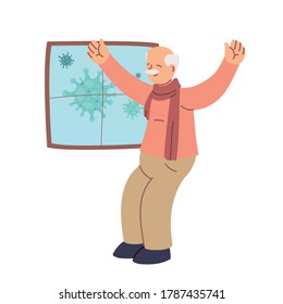 elderly grandfather at home to prevent covid vector illustration design