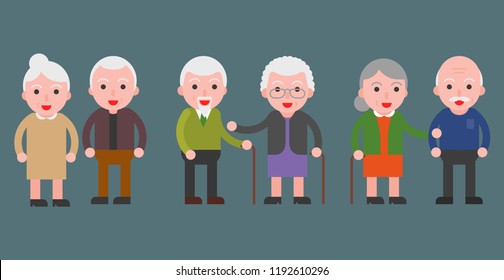 elderly grandma and grandpa couple icon, flat design character