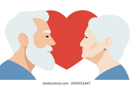 Elderly Gray Haired Couple Looking at Each Other