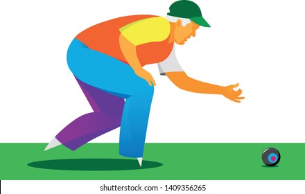 an elderly gray-haired man is a pensioner who plays bowls on a grass field