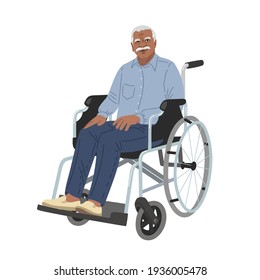 An elderly, gray-haired man in a wheelchair. Illness and recovery. A person with disabilities after an injury. Vector illustration