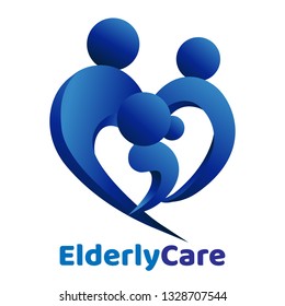 Elderly healthcare heart shaped logo. Nursing home sign
