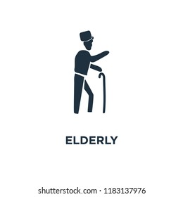 Elderly icon. Black filled vector illustration. Elderly symbol on white background. Can be used in web and mobile.