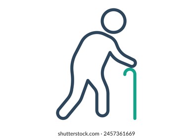 elderly icon. elderly people use walking sticks. line icon style. old age element illustration