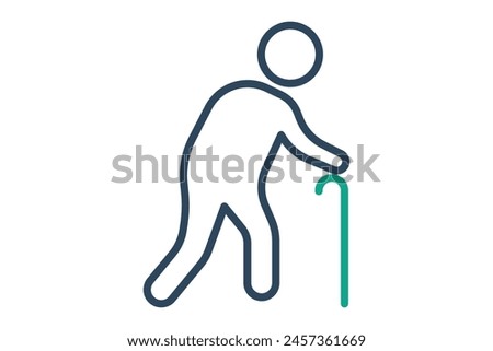 elderly icon. elderly people use walking sticks. line icon style. old age element illustration