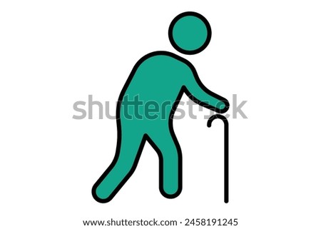 elderly icon. elderly people use walking sticks. flat line icon style. old age element illustration