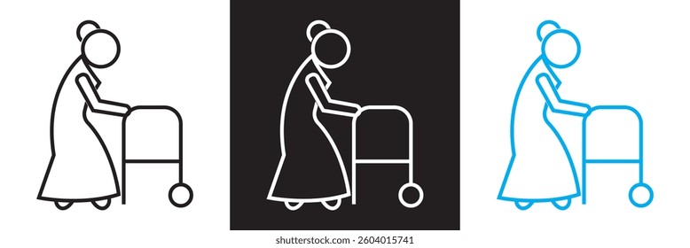 Elderly icon set collection. Vector illustration. isolated on white and black background. EPS 10