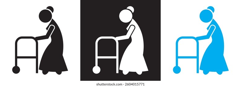 Elderly icon set collection. Vector illustration. isolated on white and black background. EPS 10