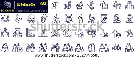 Elderly icon set. Containing senior, retirement, caregiver, accessibility, health, care, pensioner icons .