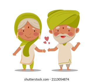 An elderly Indian couple. Vector illustration in a flat cartoon style