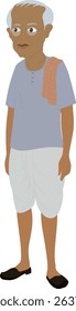 Elderly Indian Man in Dhoti Vector | Rural Village Elder Illustration | Traditional South Asian Farmer Character | Old Desi Man Clipart | Poor Villager Cartoon Design