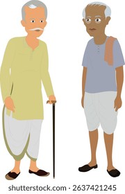Elderly Indian Men in Dhoti Vector | Rural Villager Clipart | Traditional South Asian Senior Male Characters | Desi Old Men Illustration | Village Life Artwork