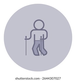 Elderly individual actively hiking, using trekking poles for support. Outdoor activity and healthy living for seniors concept