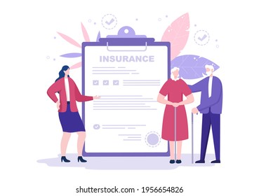 Elderly Insurance Illustration is Used For Pension Funds, Old-Age Guarantee, Health, Risks and Money Protection Concept