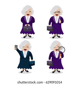 Elderly lady vector set. Business style.