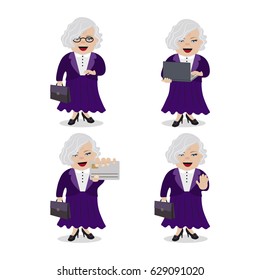 Elderly lady vector set. Business style.