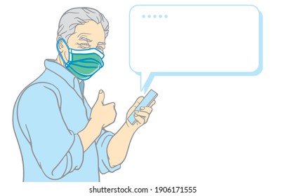 Elderly Life Safety and Communication during coronavirus pandemic and new normal Concept. Illustration, shape, line, art, pattern, retro style in vector isolated on background.