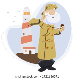 Ältere Hüttenbesitzer. Alter Seemann. Illustration für Internet und mobile Website. Hübsche Leute. Stockillustration.