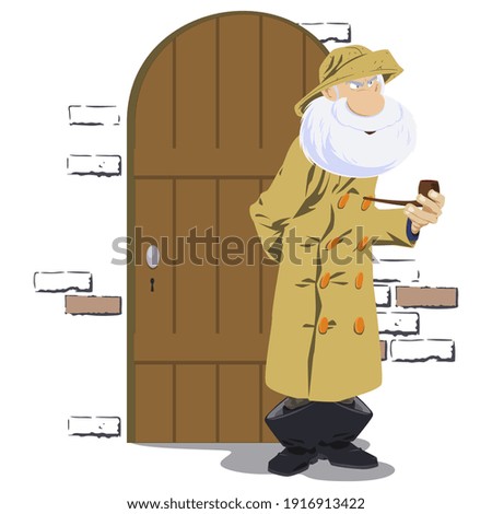 Elderly lighthouse keeper. Old sailor. Illustration for internet and mobile website. Funny people. Stock illustration.