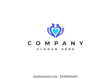 Elderly love care logo with hand combination in flat vector design style