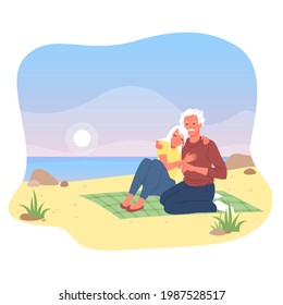 Elderly loving couple people hug, senior man and woman sitting together on sea beach
