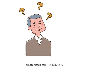Elderly man with advanced dementia, comical handwritten person, vector, line drawing and color