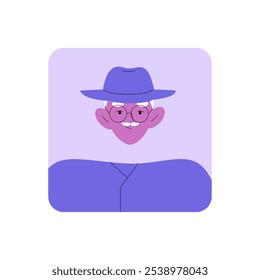 Avatar De Hombre Mayor Con Gafas Y Sombrero En Ilustración vectorial Plana Que Simboliza La Sabiduría, La Experiencia Y La Antigüedad, Aislado Sobre Fondo Blanco.