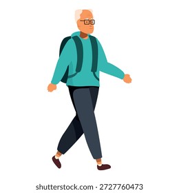 Hombre mayor con la mochila que camina, que disfruta del viaje, de la libertad y del estilo de vida activo