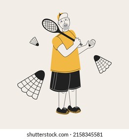 Elderly man with badminton racket