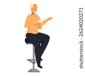 Elderly man with a beard is enjoying a beer and a conversation