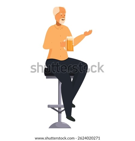 Elderly man with a beard is enjoying a beer and a conversation