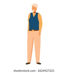 Elderly man with a beard and white hair is standing with his hands in his pockets