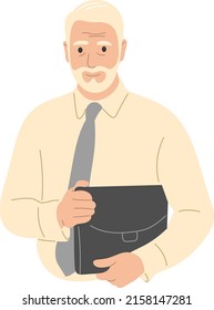 An elderly man with a briefcase in his hands.